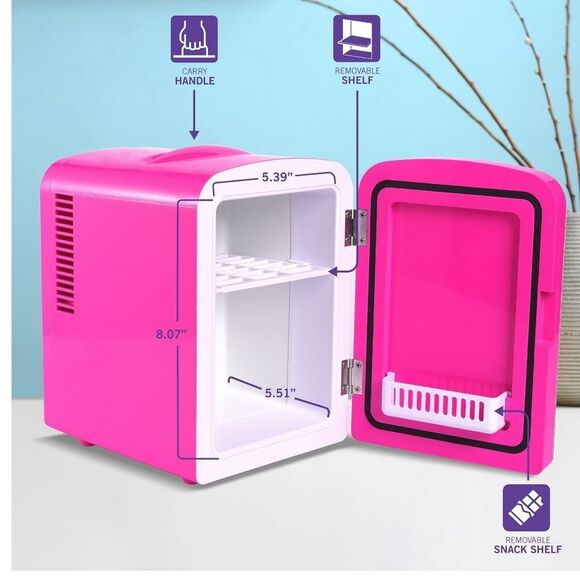 Last One Barbie Hot Pink Malibu 4L Cooler Mini Fridge with Glass Door 6 Can - Picture 4 of 13